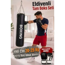 100 Cm x 30 Cm Siyah Boks Torbası + Boks Eldiveni + Tavan Kancası Siyah