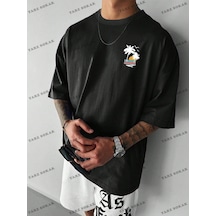 Startmore Palmiye Baskısız Baskılı Oversize Kalıp Unisex T-shirt Siyah
