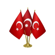 Masa Üstü Osmanlı Devleti Bayrağı Türk Bayrağı Üçlü Pirinç Direk