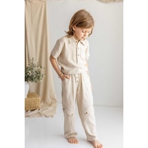 Oliven The Kid Oliventhekid Bej Naturel Keten Beli Lastikli Cepli Bol Paça Erkek Çocuk Pantolon Bej Bej