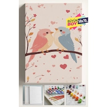 Sayılarla Boyama Seti Numaralı Tuval Fırça Boya Dahil Kasnaklı Set 50x70 Cm - Sevgili Kuşlar