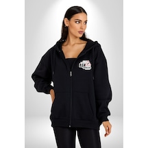 Angemiel Çok Virajlı Bir Otabandır Aşk, Ama Bazı Hödüklerin Ehliyeti Vardır Yazılı Kadın Erkek Siyah Kapüşonlu Fermuarlı Baskılı Hırka Sweatshirt Siyah