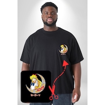 Angemiel Sailor Moon Ay Savaşcısı Anime Siyah Büyük Beden Kadın Basic Minimal Baskılı Tişört Siyah