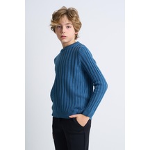 Alexandergardı Desenli Uzun Kollu Triko Çocuk Kazak Mavi