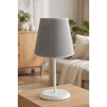 Şenay Aydınlatma Metal Ayaklı Konik Kumaş Abajur Masa Lambası 13,5 cm Gri