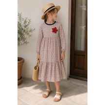 Angel&co. Girls Clothing Kareli Pamuk Kız Çocuk Modest Midi Elbise Çok Renkli Çok Renkli