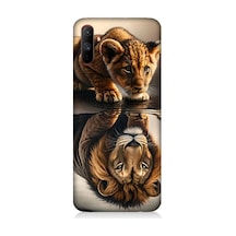 Realme C3 Uyumlu Aslana Bakan Yavru Desenli Silikon Kılıf Çok Renkli