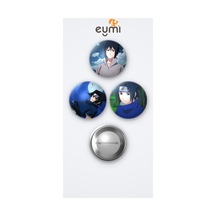 Naruto Animesi Sasuke Uchiha 3'lü Metal Rozet Seti 58mm İğneli Buton Çanta Yaka Rozeti Çok Renkli