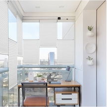 Kidmex Yapıştırma Sistem Cam Balkon Perdesi Beyaz Plise Perde Delik Yok - Ofis Perdesi - Mutfak Perdesi