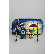 Lisanslı Fenerbahçe Kalem Çantası,2'li Kurşun Kalem,silgi Ve Çift Bıçaklı Kalemtraş Seti Ahşap