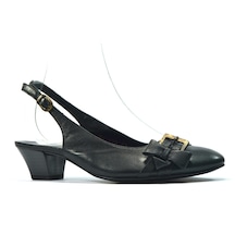 Beatrice 19 Hakiki Deri Siyah Kısa Kalın Topuk Kadın Ayakkabı Siyah