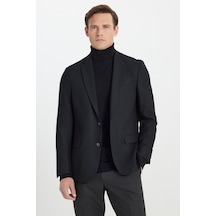 AC&Co / Altınyıldız Classics Erkek Siyah Regular Fit Rahat Kesim Mono Yaka Kapak Cepli Yünlü Ceket Siyah