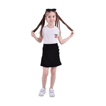 Erdem Kıds Kız Çocuk T-shirt Yakası Dantelli Kiraz Ve Düğme Detaylı Şort Etek Bluz Yazlık Ikili Takım Siyah Siyah