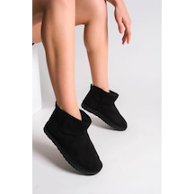 Jolıe Bağcıksız Düz Taban İçi Kürklü Kısa Süet Kadın Bot Sst - Siyah Siyah