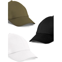 Unisex 3'lü Set Haki,beyaz Ve Siyah Renk Beyzbol Şapka - Unisex