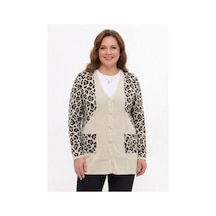 Onno Style Women Simli Leopar Desen Klasik Düğmeli Ceket Taş Rengi