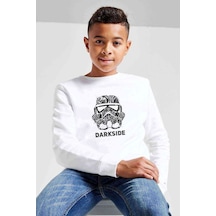 Tshirthane Darkside Baskılı Unisex Çocuk Beyaz Sweatshirt Beyaz