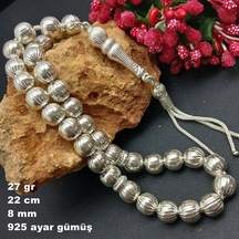 925 Ayar Gümüş Tesbih Yuvarlak Kesim Çizgili Model Büyük Boy