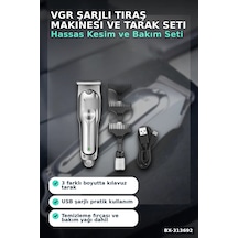 3 Başlıklı Şarjlı Tıraş Makinesi 14cm Paslanmaz Çelik Taraklı Ense Sakal Saç İçin Bx-313692
