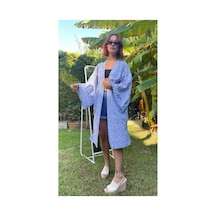 Lila Mare Pamuk Kumaşlı Handmade Homewear & Beachwear Kimono Renkli Renkli