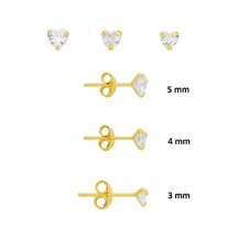 925 Ayar Gümüş Altın Kaplama 3'lü Tekli Kombin Set Kalp Kesim Zirkon Taşlı Minimal Küpe 3-4-5 Mm Barcode