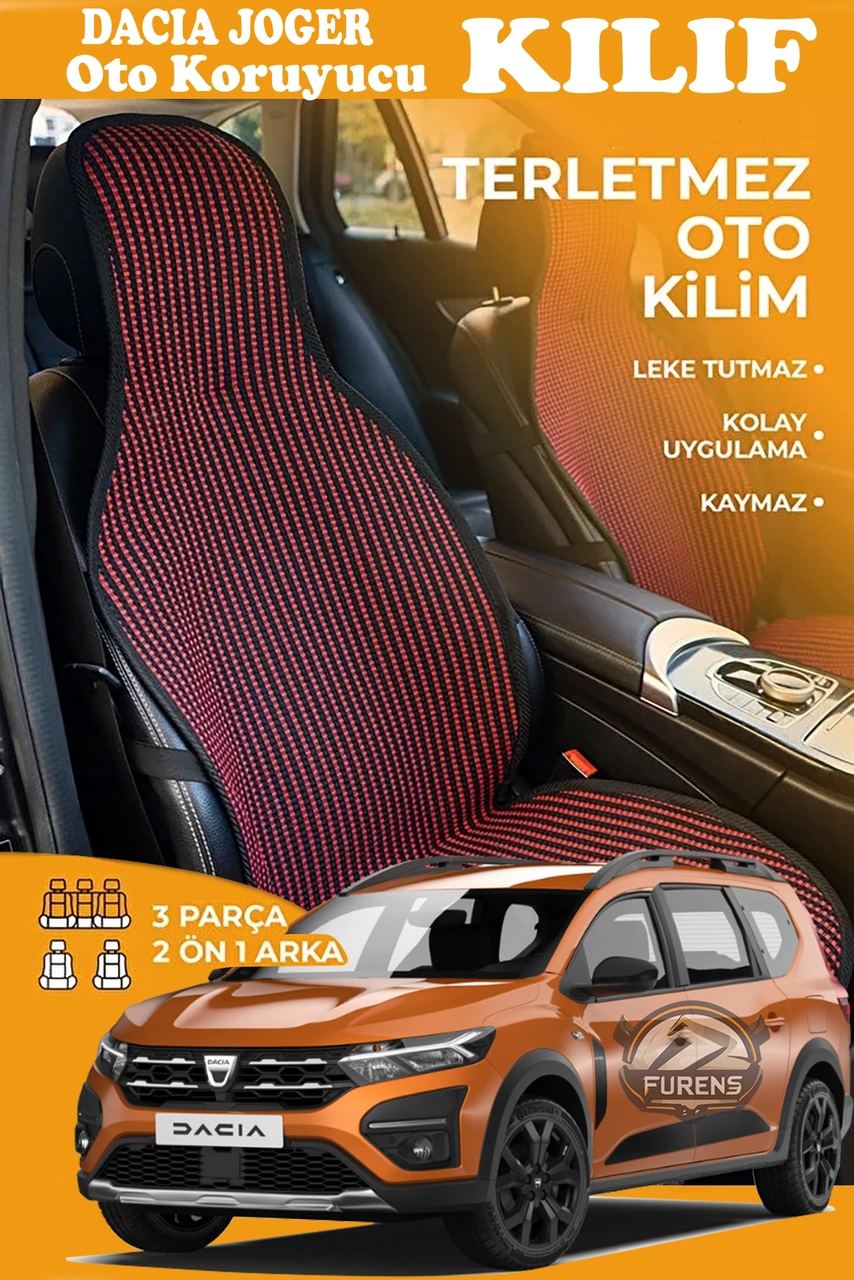 Dacia Jogger Uyumlu Kırmızı Prestij Serisi Dokuma Kumaş Oto Koltuk Kılıfı Ön Tam Arka Alt