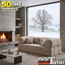Nestime 200x100 Comfortnest Kanepe / Aktivite Koltuğu / Yatak 50 Dns Dayanıklı Orta Sert Sünger, Çıkarılabilir Kılıf, Pati Dostu Fitilli Kadife Kumaş Bej
