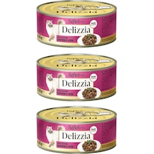 Delizzia Sos İçinde Parça Etli Tavuklu Ve Ciğerli Yetişkin Kedi Maması 3 X 85 Gr.