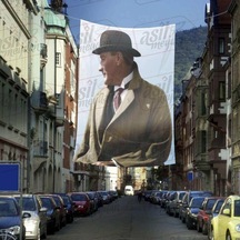 Şapka- Palto - Modern Sivil Gazi Mustafa Kemal Atatürk - Portre Cephe Poster Bayrak-4x6 Metre 1