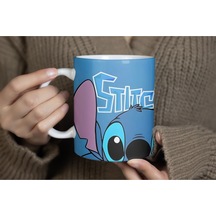 Stitch Mavi Tasarımlı Sevimli Karakter Kupa Bardak - Lilo And Stitch Temalı Bardak Beyaz