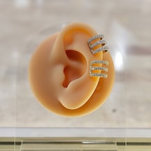 Üçlü Zirkon Taşlı Kıkırdak Küpe Silver