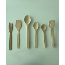 Ahşap Set 6 Parça Kaşık + Lüx Maşa + Spatula + Çatal