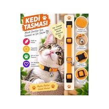 Kedi Tasması Turuncu Düz Renk Zilli Ayarlanabilir Klipsli Kumaş Kedi Boyun Tasması