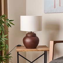 Lighting Çiçekli Kapaklı Abajur - Kahverengi / Krem - 50 Cm Çok Renkli
