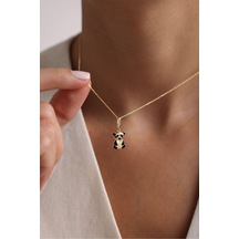 Siyah Mineli Panda Kilitli Charm Kolye Ucu