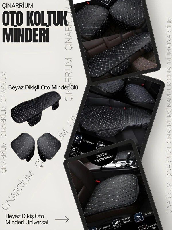 Mercedes S W220 1999-2006 Short Ön Ve Arka Takım Koltuk Minderi Siyah Deri Beyaz Dikişli