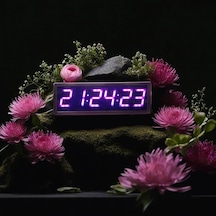 Saniyeli Dijital Led Duvar Ve Masa Saat Ve Derece - Pembe Kasa Ölçüsü: 15x50 Cm