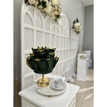 Dekor Yapay Eva Çiçeği Kablosuz Masa Lambası Üst Gold Yeşil-alt Parlak Gold 9v Pil 75-90 Saat