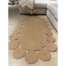 Mavaux Oval Papatya Hasır Jüt Çiçek Desenli Kilim Halı Bej