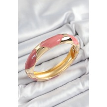 Pirinç Pembe Mineli Baklava Model Gold Renk Kadın Kelepçe Çok Renkli