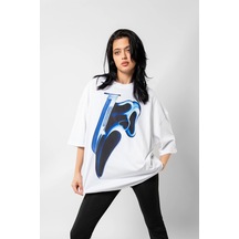 Tarzsokak Mask Baskılı Beyaz Unisex Oversize Beyaz