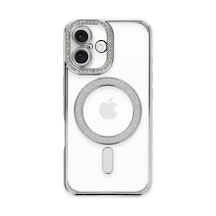 Apple iPhone Uyumlu 16 Plus Kılıf Joke Simli Magneticsafe Kılıf - Gümüş -