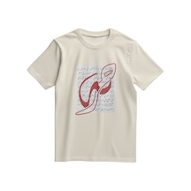 Unisex Kısa Kollu Hat Sanatı Ve Tarihi Kolaj Baskılı Tişört S - 2xl T300031 Krem