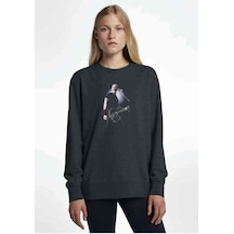 Metallica James Rock Baskılı Füme Antrasit Kadın Sweatshirt