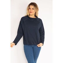 Şans Kadın Lacivert Reglan Kol Etek Ucu Kuşgözü Bağcıklı Sweatshirt 65n35182-lacivert Lacivert
