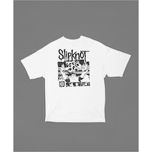 Slipknot Baskılı Unisex Tişört, Oversize Anime Tişört Beyaz