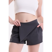 Winmoda34 Kadın Şortlu Etek İçten Çamaşırlı Çift Cepli Spor&deniz Beach Shorts Antrasit