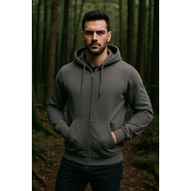Erkek Kapüşonlu Pamuklu Sweatshirt Hırka Fermuarlı Rahat Kalıp Basic Hırka Çok Renkli