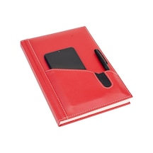 2K 2027 Yeni Yıl Günlük Çizgili Ajanda Deri Telefon Kılıflı Kapak 17x24 CM - Kırmızı