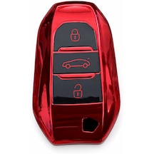 Autohan Keys Peugeot 208, 308, 508, 2008, 3008, 5008, Rifter İle Uyumlu Akıllı Anahtar Koruma Kılıfı, Kırmızı